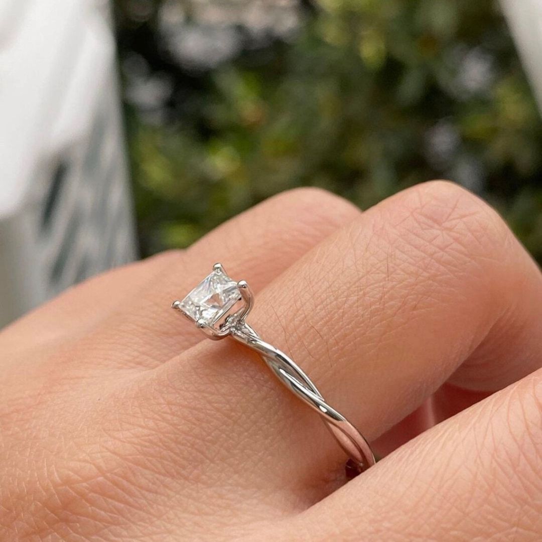 Moissanite 2.10 CT Princess Cut Diamond  Minimalist Engagement Ring
