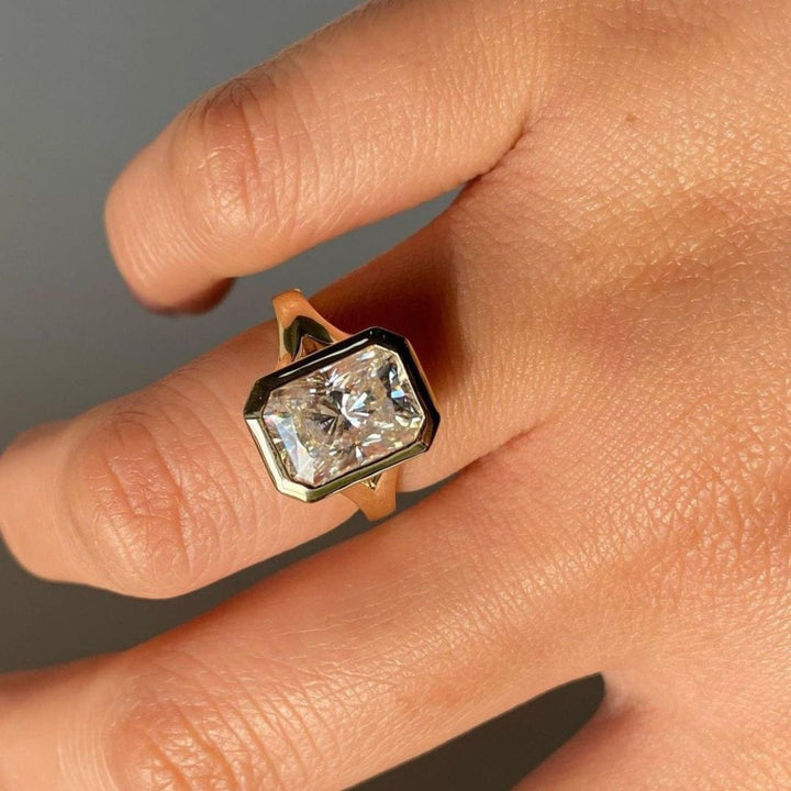 Moissanite 2.70 CT Radiant Cut Diamond Brutalist Anniversary Ring