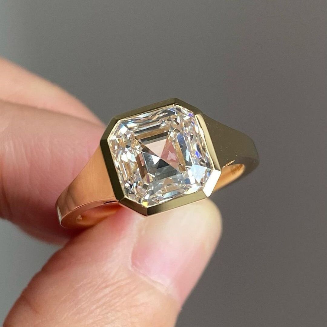 Moissanite 2.95 CT Asscher Cut Diamond  Brutalist Anniversary Ring