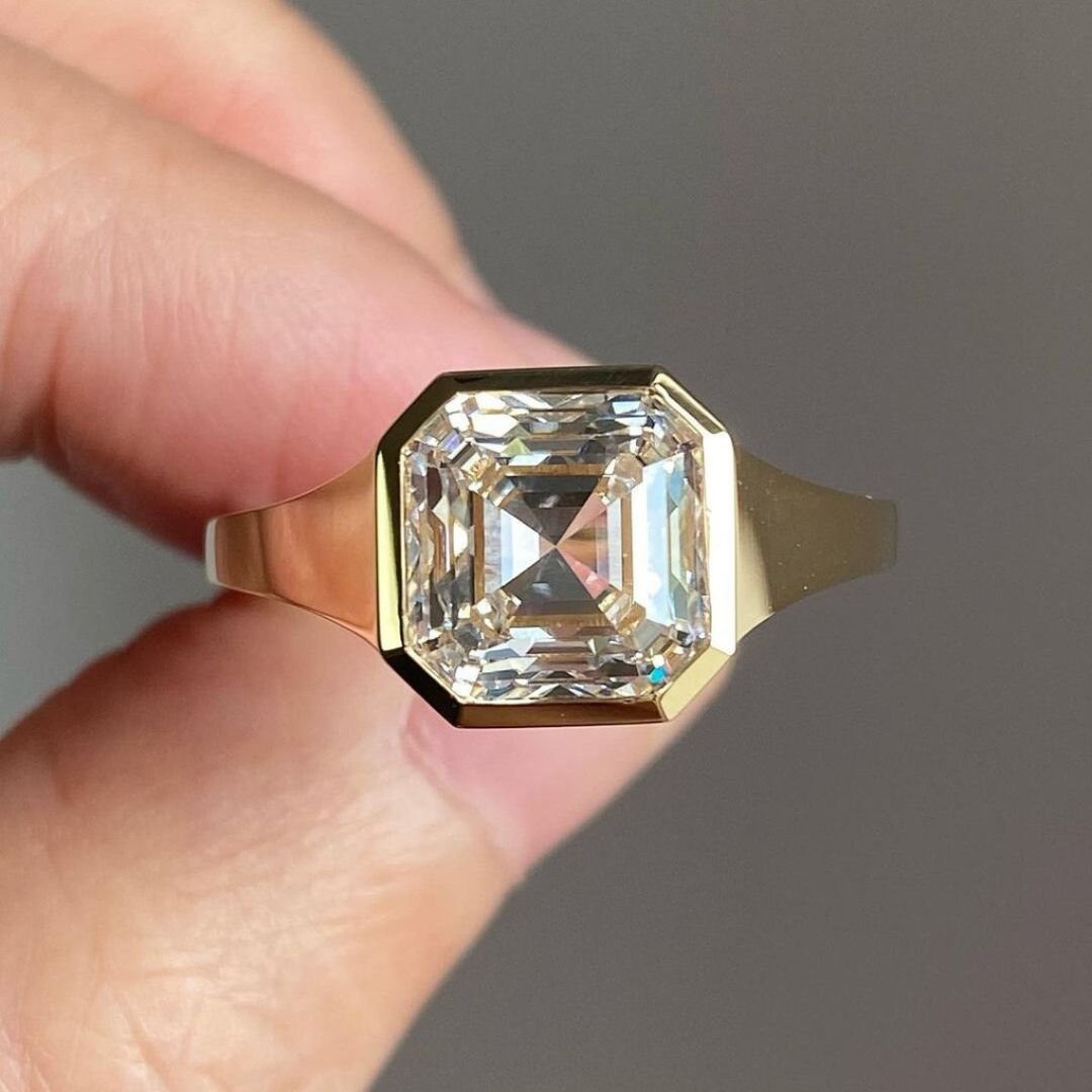 Moissanite 2.95 CT Asscher Cut Diamond  Brutalist Anniversary Ring