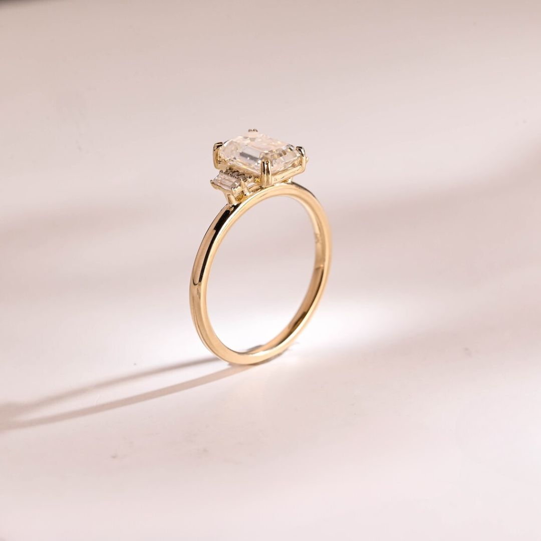 Moissanite 3.87 CT Emerald Cut Diamond Art Deco Wedding Ring