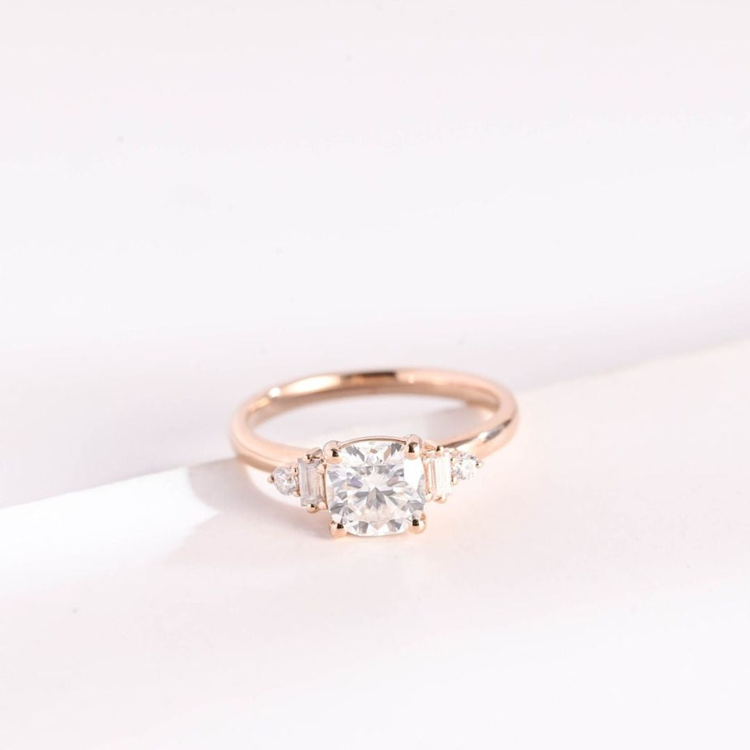 Moissanite 3.90 CT Cushion Cut Diamond  Brutalist Anniversary Ring