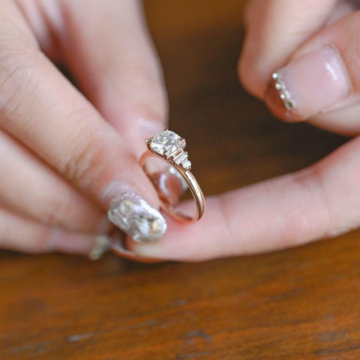 Moissanite 3.90 CT Cushion Cut Diamond  Brutalist Anniversary Ring