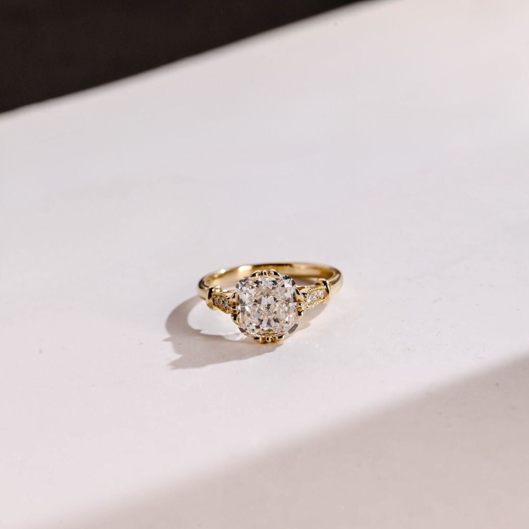 Moissanite 4.12 CT Cushion Cut Diamond Victorian Anniversary Ring