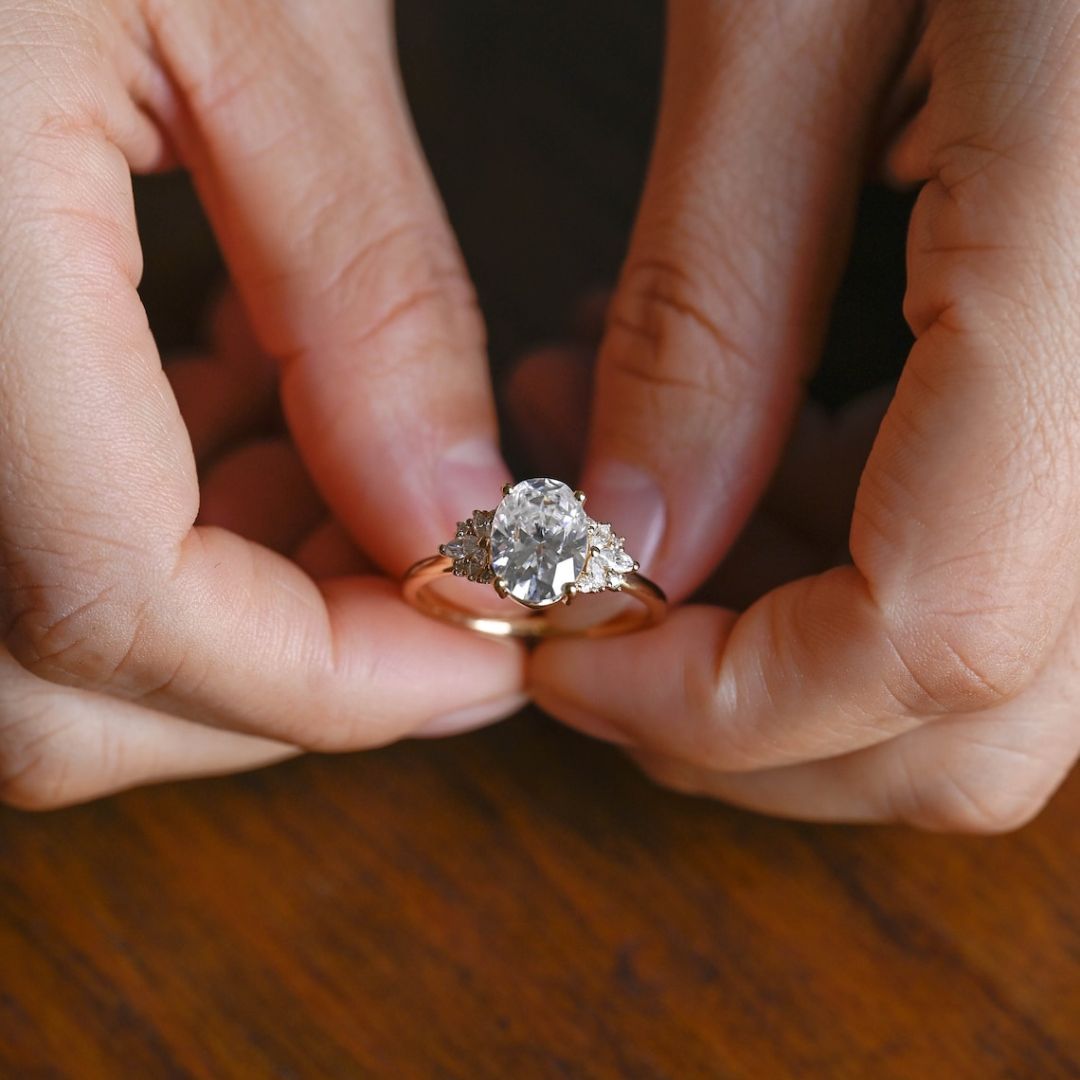 Moissanite 4.32 CT Oval Cut Diamond Brutalist Anniversary Ring