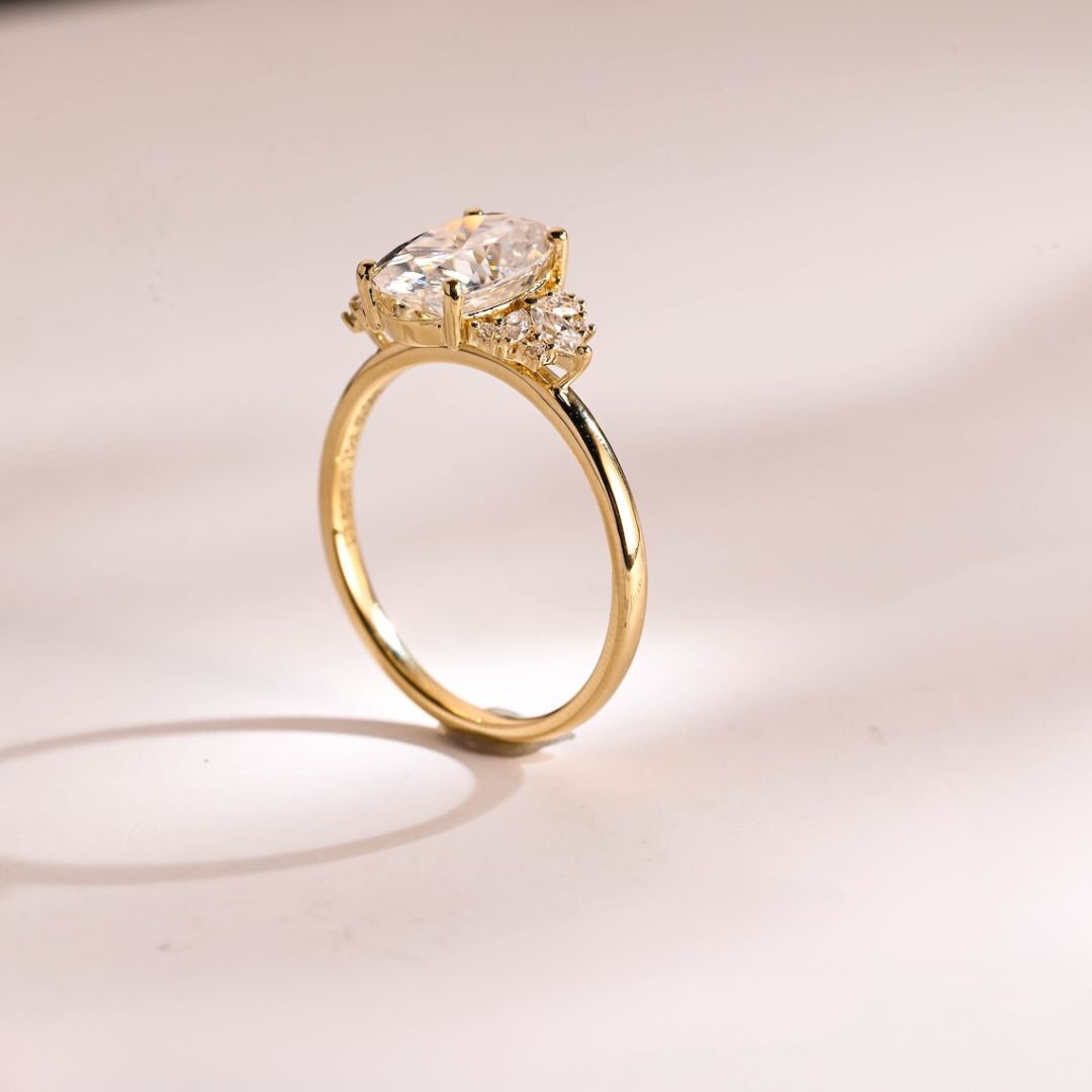 Moissanite 4.32 CT Oval Cut Diamond Brutalist Anniversary Ring