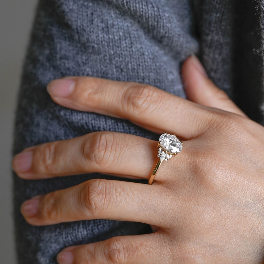 Moissanite 4.32 CT Oval Cut Diamond Brutalist Anniversary Ring