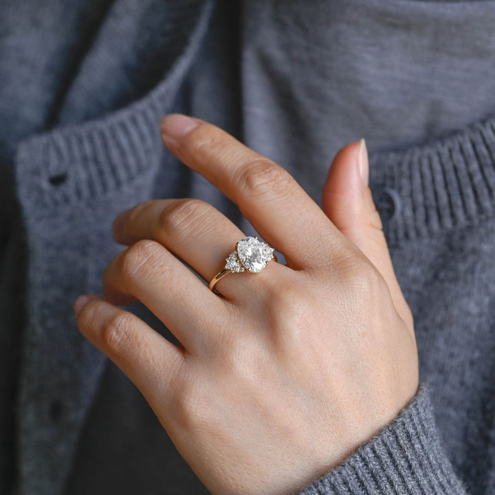 Moissanite 4.32 CT Oval Cut Diamond Brutalist Anniversary Ring
