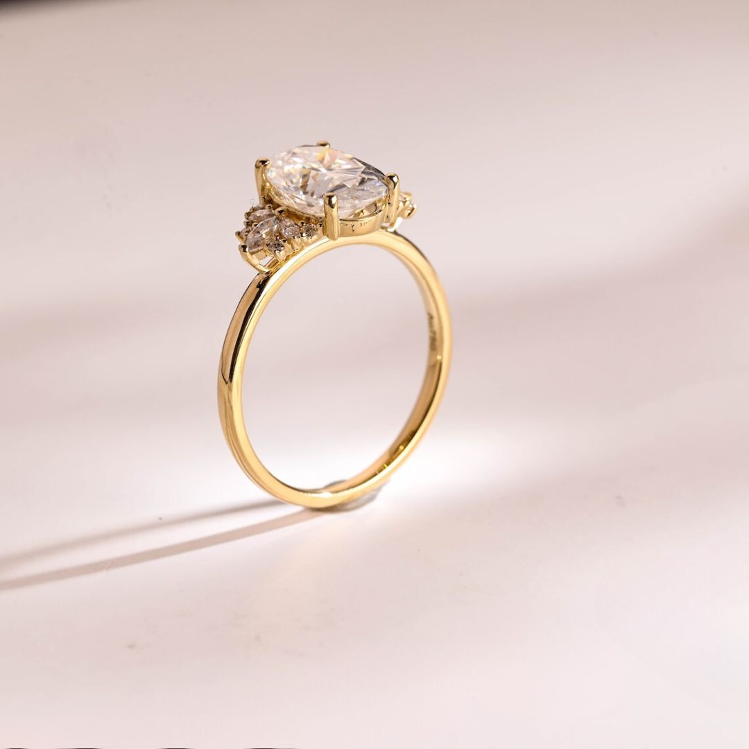 Moissanite 4.32 CT Oval Cut Diamond Brutalist Anniversary Ring