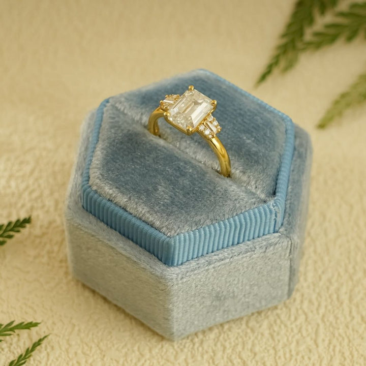 Moissanite 4.37 CT Emarald Cut Diamond  Edwardian Engagement Ring