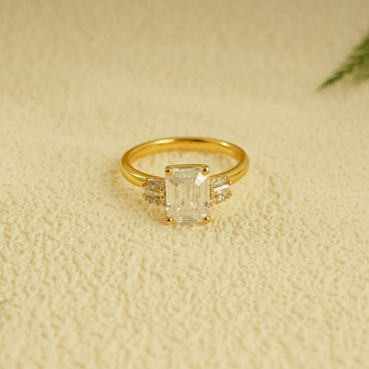 Moissanite 4.37 CT Emarald Cut Diamond  Edwardian Engagement Ring