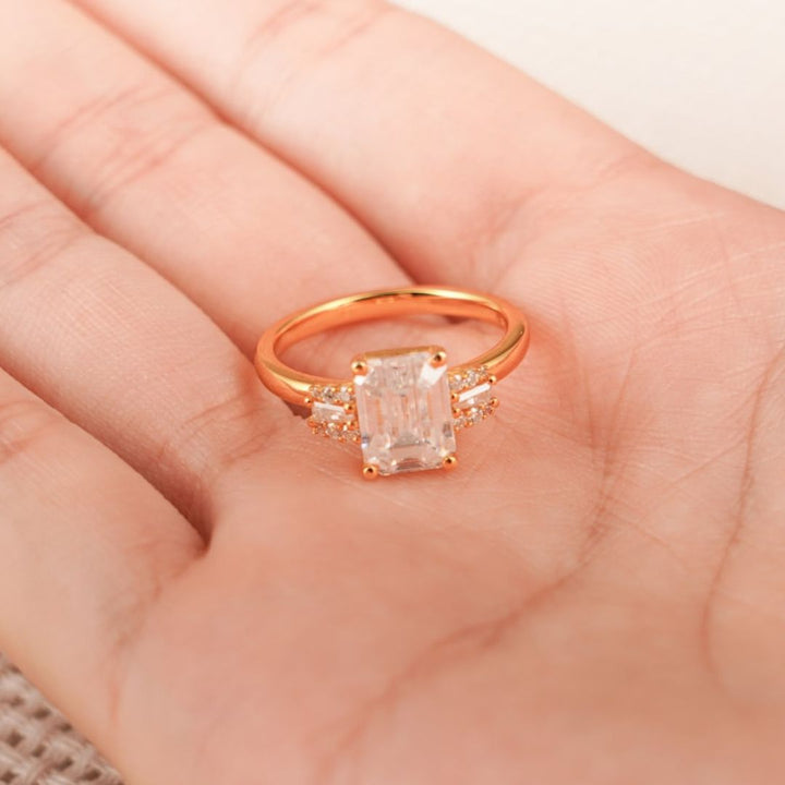 Moissanite 4.37 CT Emarald Cut Diamond  Edwardian Engagement Ring