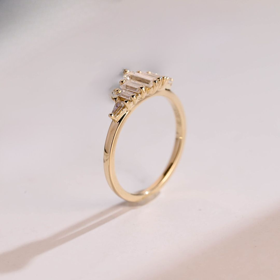 Moissanite 2.40 CT Baguette Cut Diamond Art Nouveau Wedding Ring