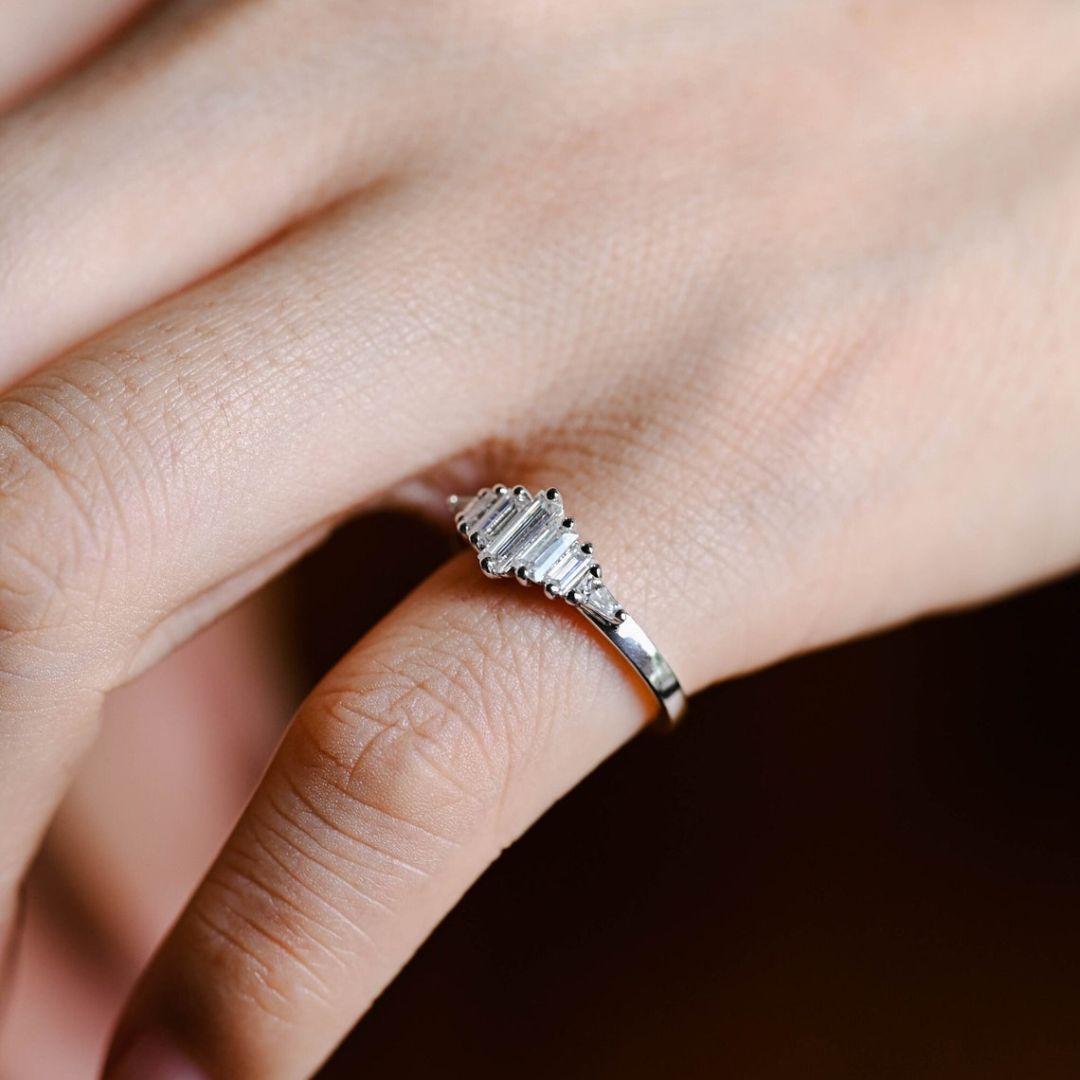 Moissanite 2.40 CT Baguette Cut Diamond Art Nouveau Wedding Ring
