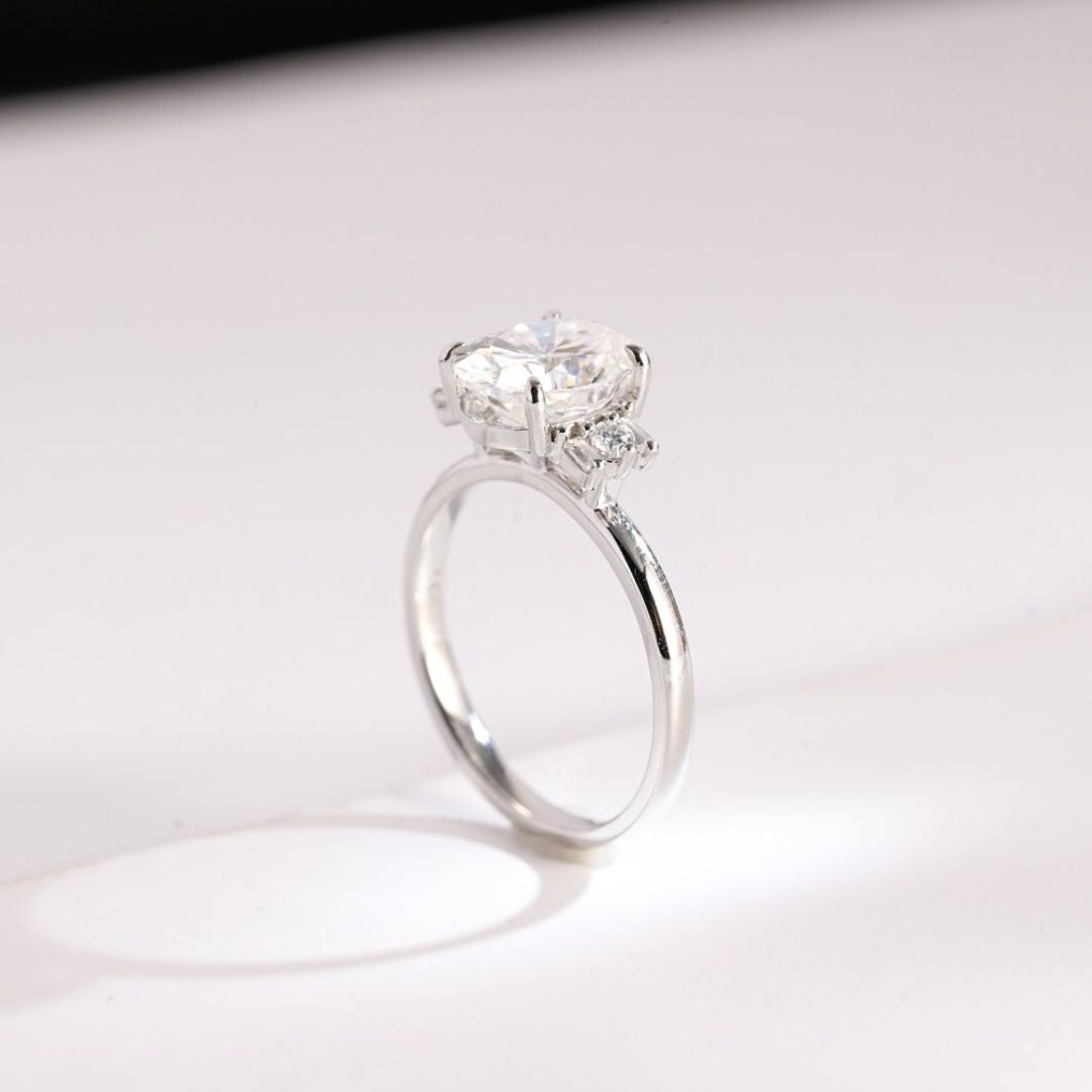 Moissanite 3.33 CT Oval Cut Diamond  Brutalist Anniversary Ring