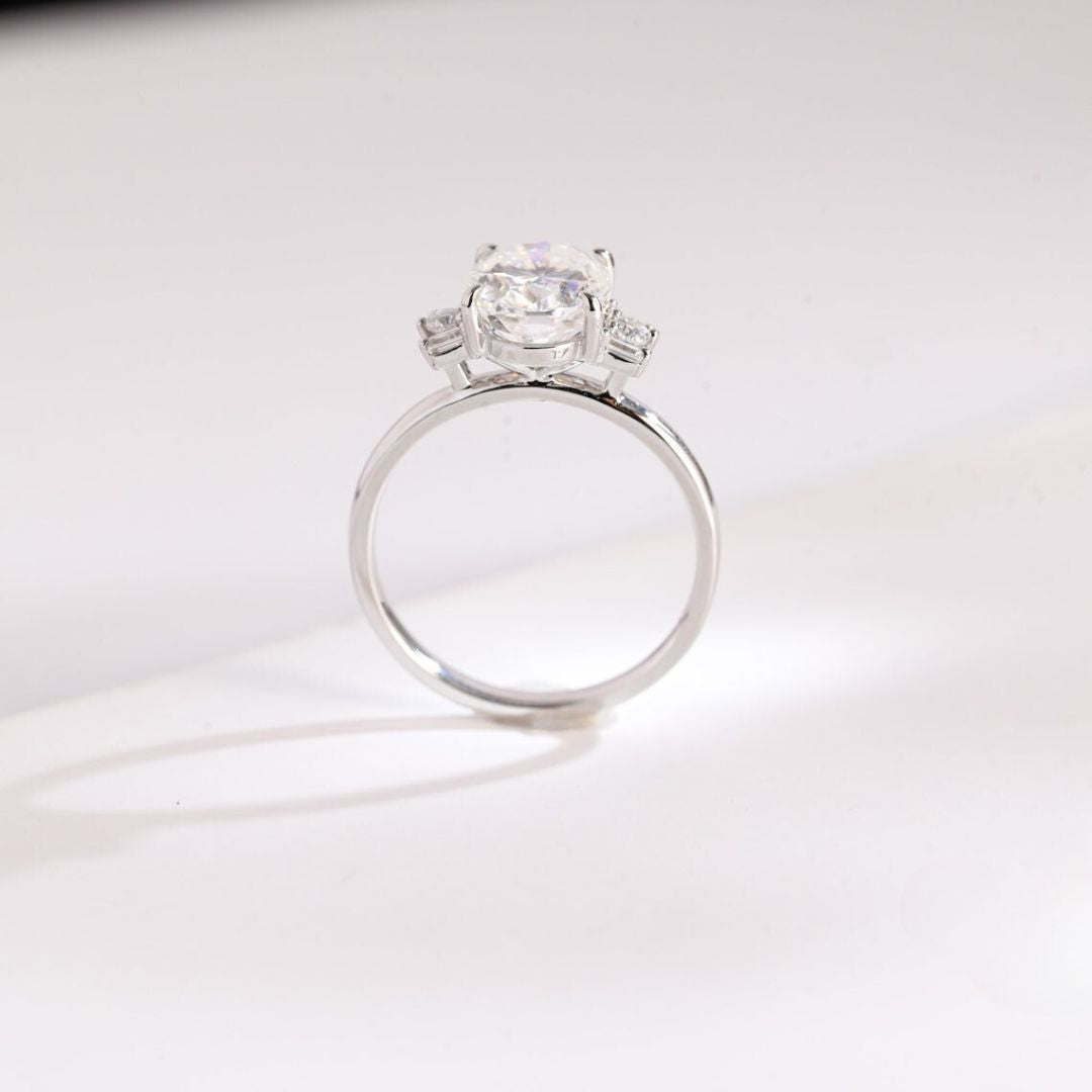 Moissanite 3.33 CT Oval Cut Diamond  Brutalist Anniversary Ring
