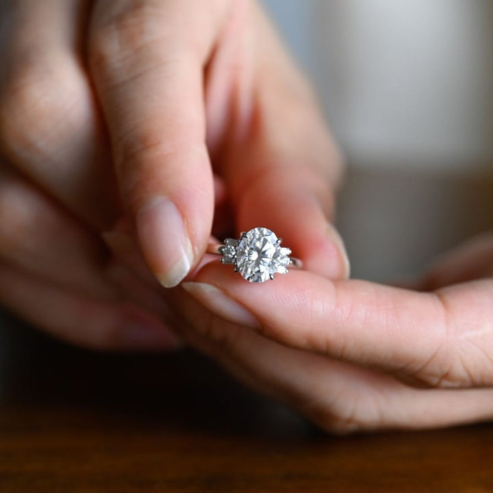 Moissanite 3.33 CT Oval Cut Diamond  Brutalist Anniversary Ring