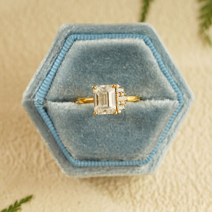 Moissanite 3.47 CT Emerald Cut Diamond  Victorian Wedding Ring