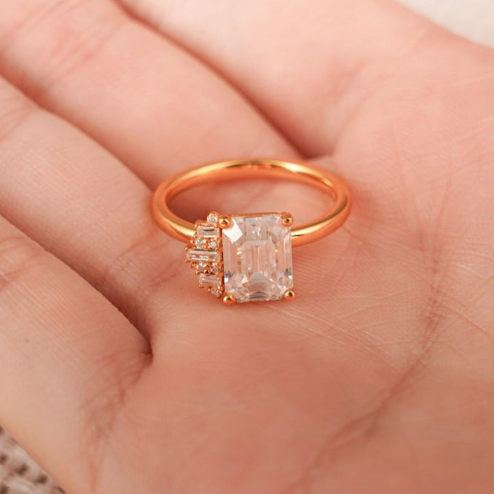 Moissanite 3.47 CT Emerald Cut Diamond  Victorian Wedding Ring