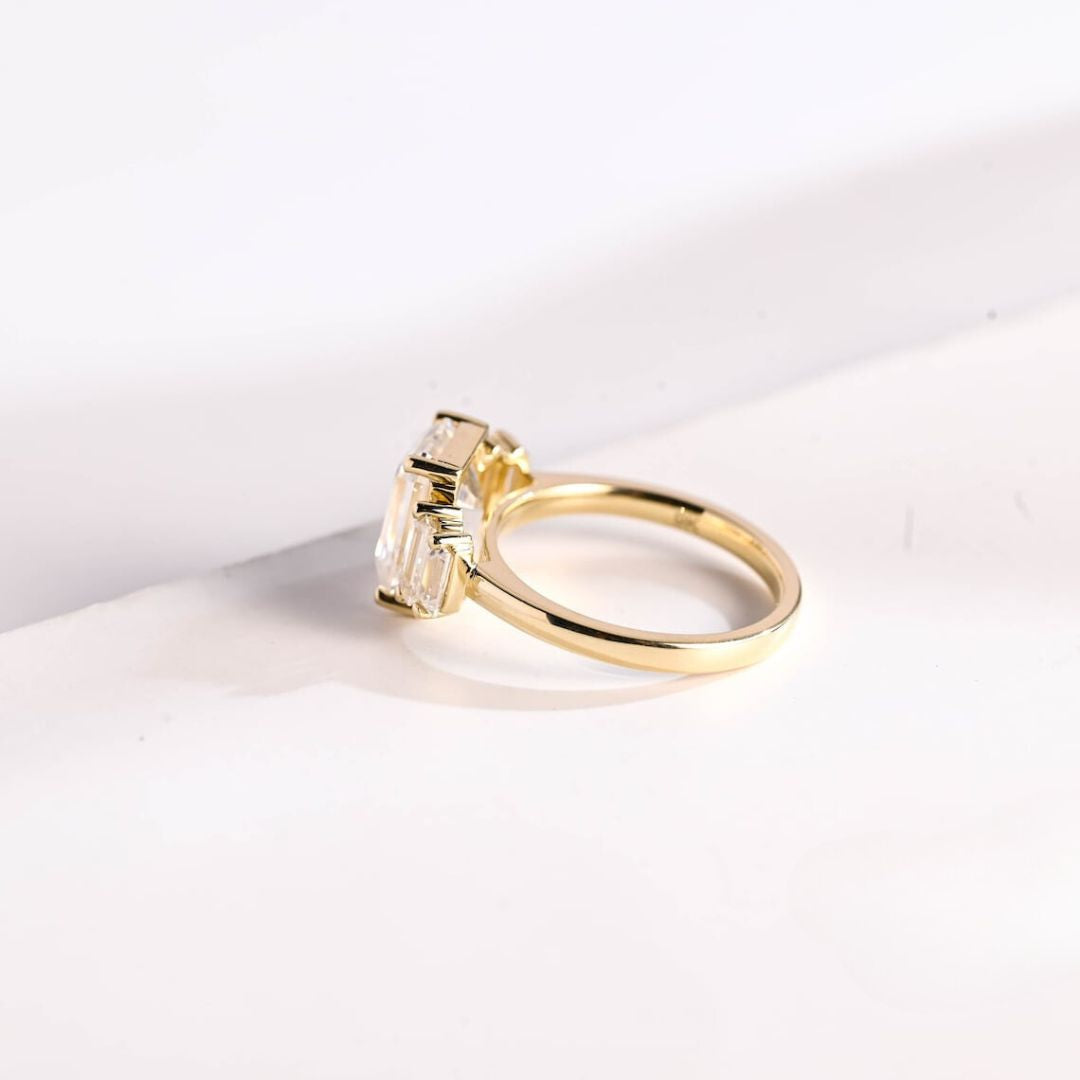 Moissanite 4.82 CT Emerald Cut Diamond Edwardian Wedding Ring