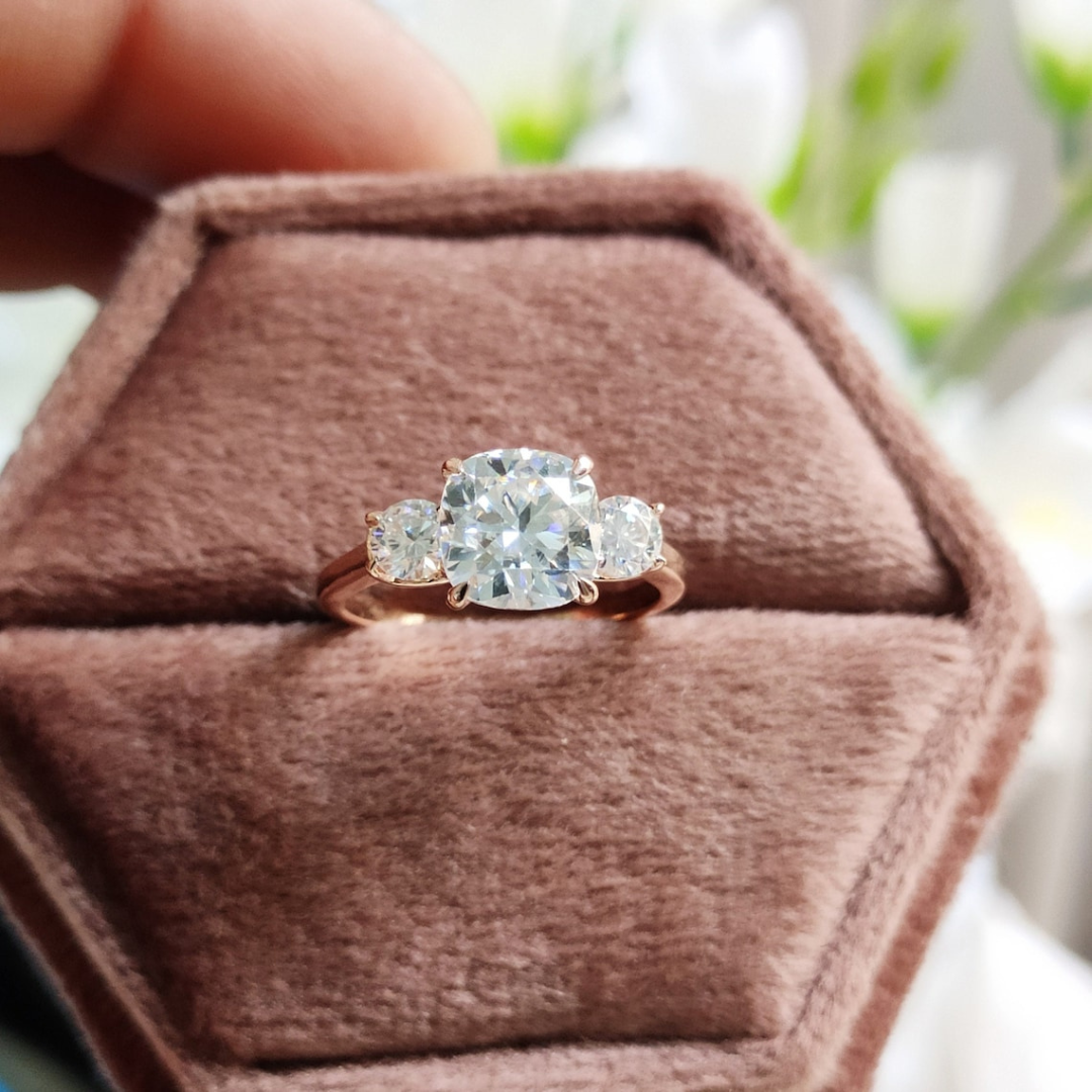 Moissanite 3.95 CT Cushion Cut Diamond Art Nouveau Anniversary Ring