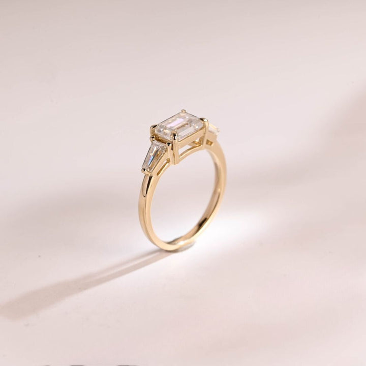 Moissanite 3.22 CT Emerald Cut Diamond  Avant Garde Engagement Ring