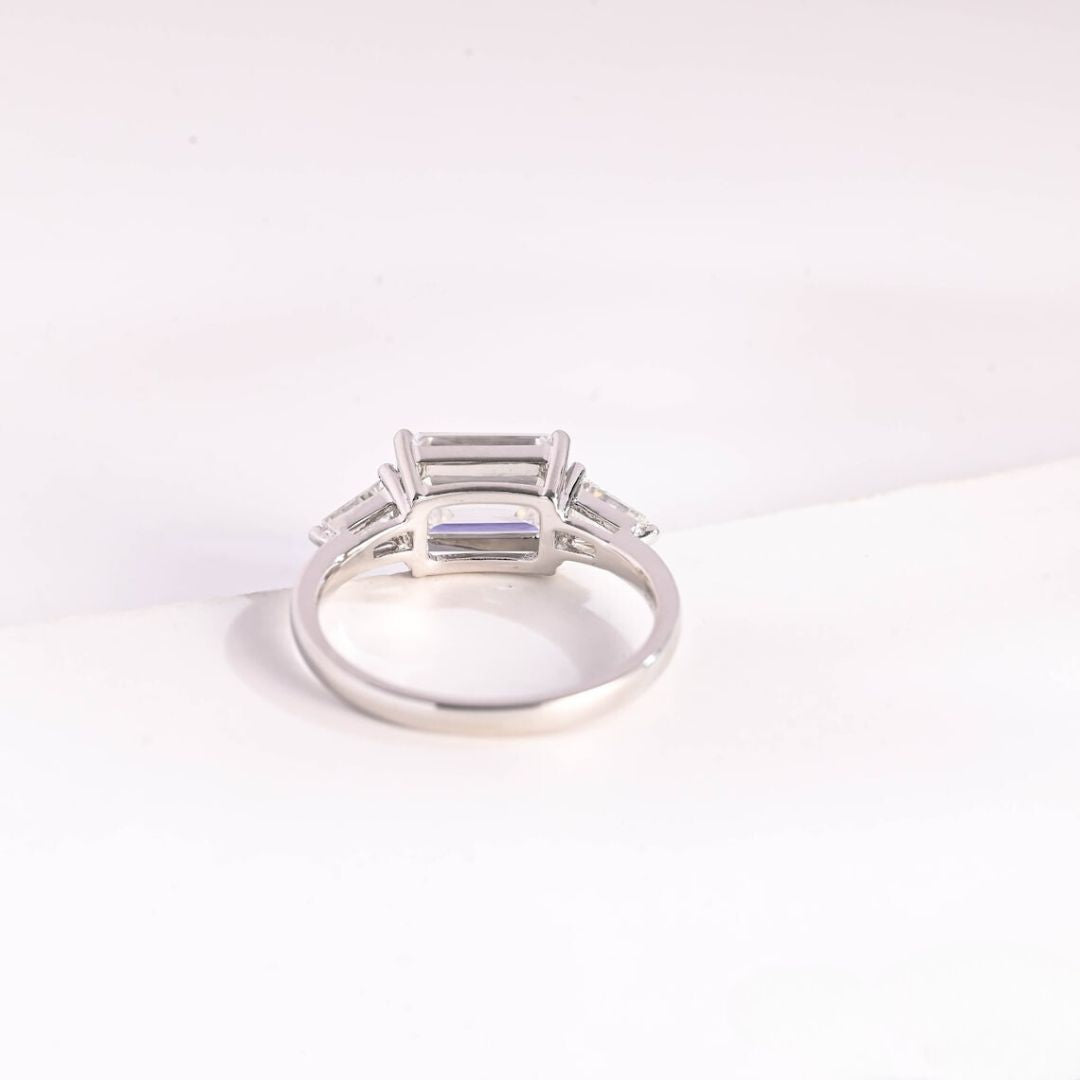 Moissanite 3.22 CT Emerald Cut Diamond  Avant Garde Engagement Ring