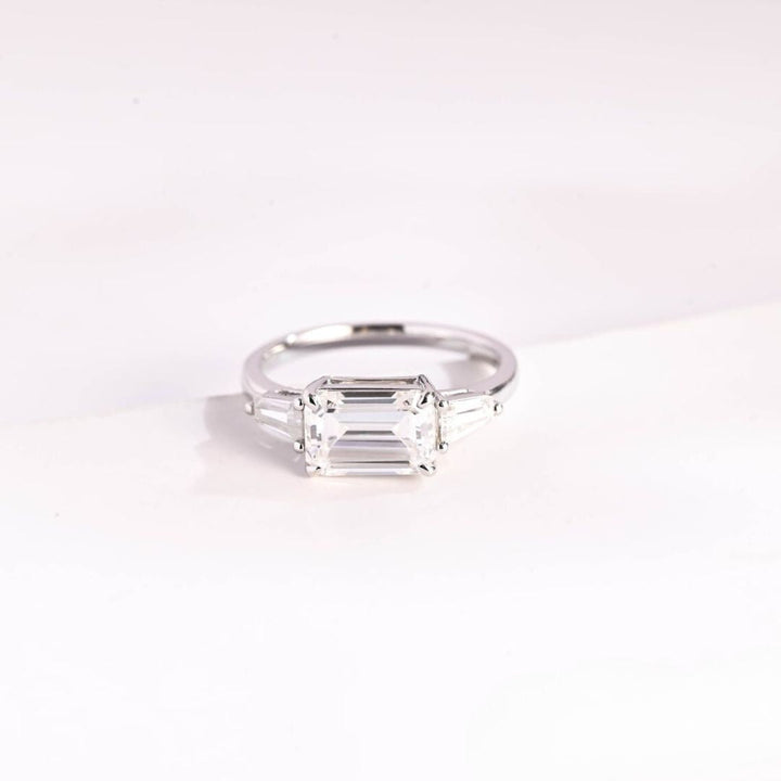 Moissanite 3.22 CT Emerald Cut Diamond  Avant Garde Engagement Ring