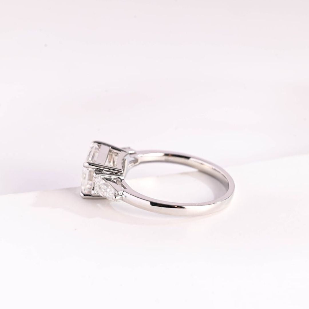 Moissanite 3.22 CT Emerald Cut Diamond  Avant Garde Engagement Ring