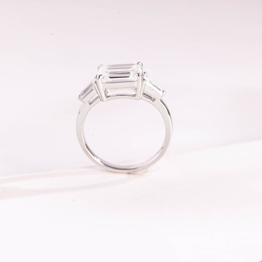Moissanite 3.22 CT Emerald Cut Diamond  Avant Garde Engagement Ring