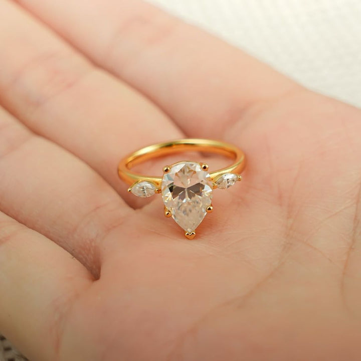 Moissanite 3.50 CT Pear Cut Diamond Mid Century  Anniversary Ring
