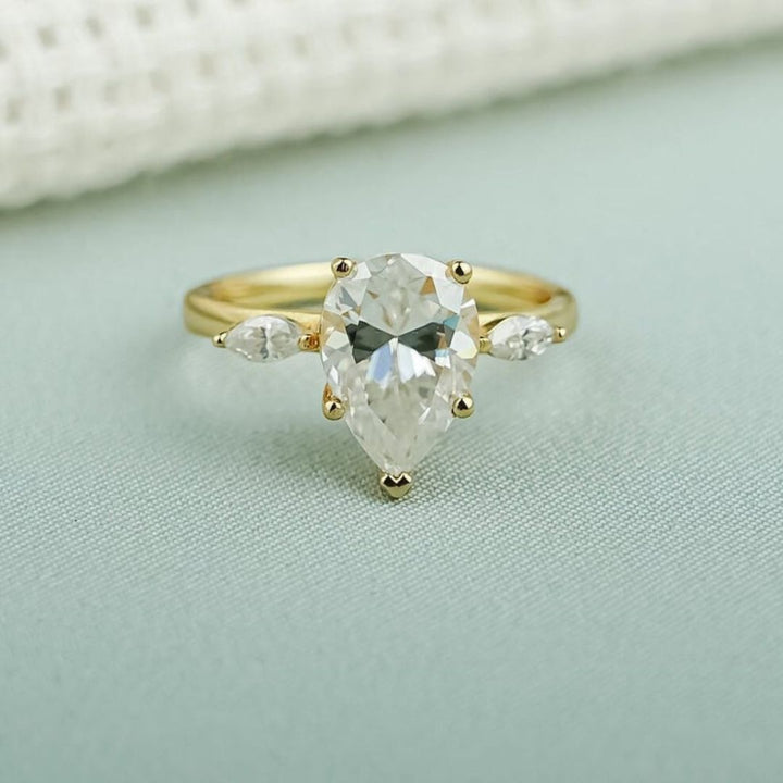 Moissanite 3.50 CT Pear Cut Diamond Mid Century  Anniversary Ring
