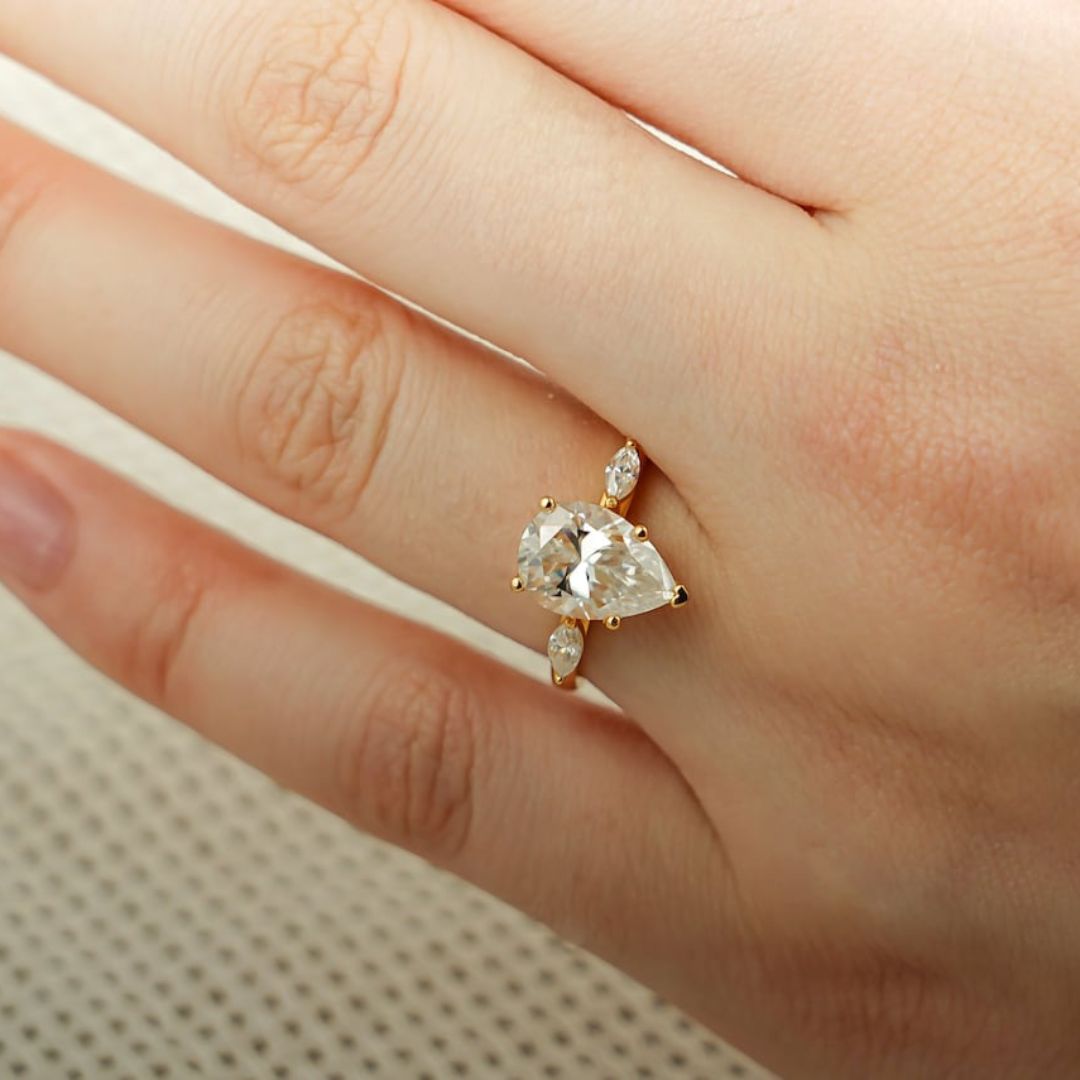 Moissanite 3.50 CT Pear Cut Diamond Mid Century  Anniversary Ring
