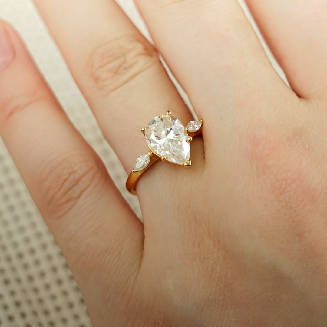 Moissanite 3.50 CT Pear Cut Diamond Mid Century  Anniversary Ring