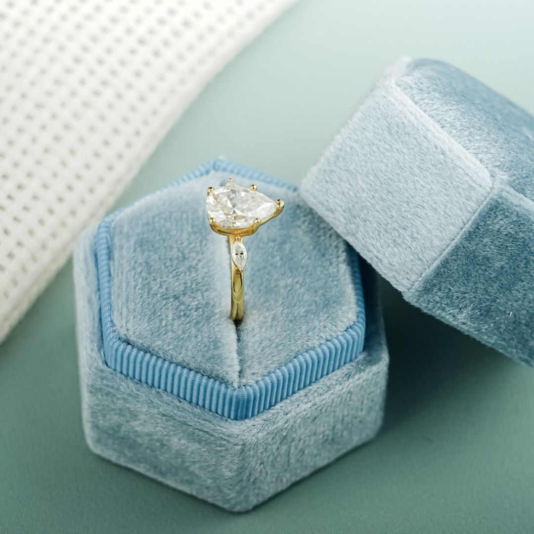Moissanite 3.50 CT Pear Cut Diamond Mid Century  Anniversary Ring