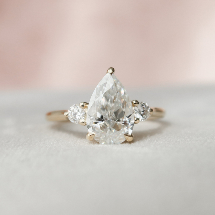 Moissanite 3.49 CT Pear Cut Diamond  Art Nouveau Handmade Ring