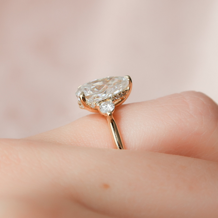 Moissanite 3.49 CT Pear Cut Diamond  Art Nouveau Handmade Ring