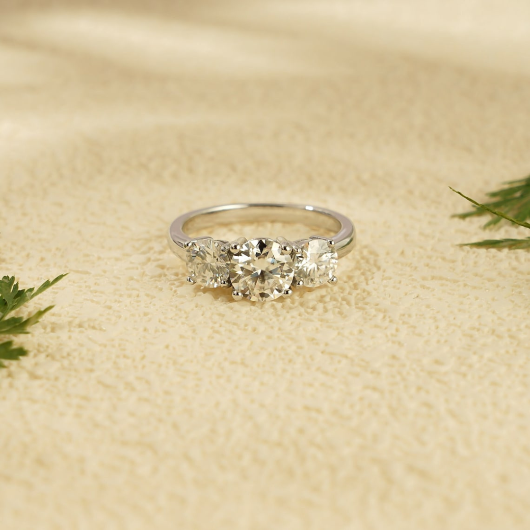 Moissanite 4.10 CT Round Cut Diamond  Minimalist Anniversary Ring