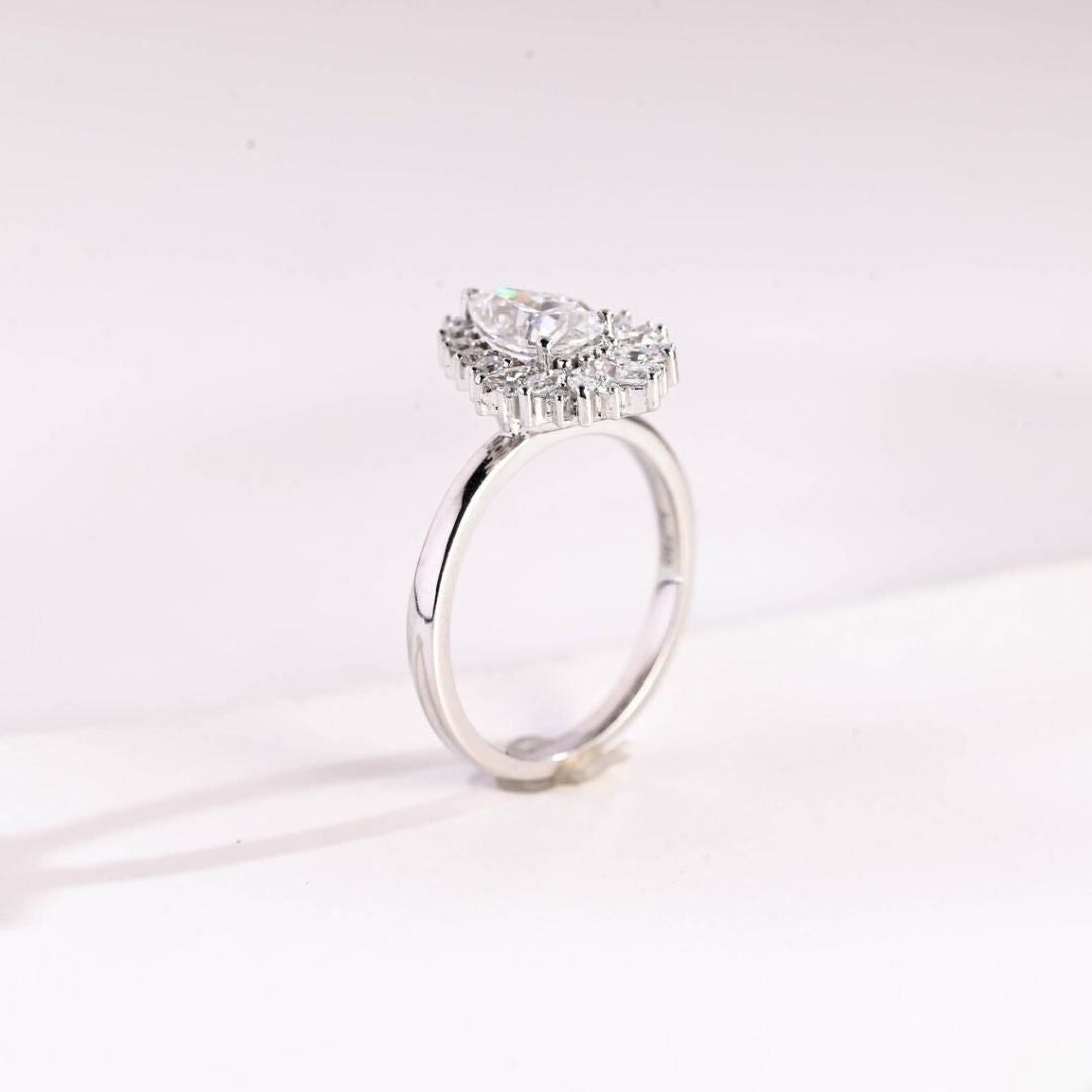 Moissanite 3.90 CT Pear Diamond Brutalist Anniversary Ring
