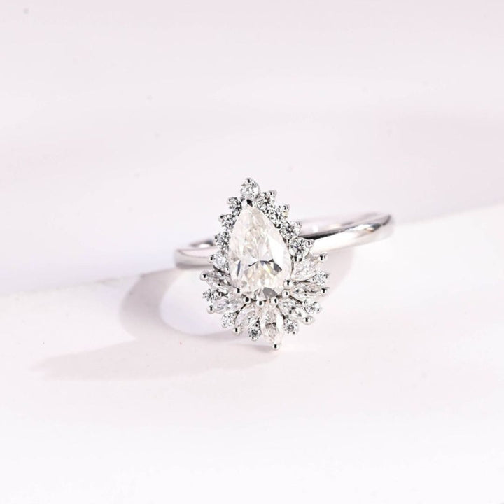 Moissanite 3.90 CT Pear Diamond Brutalist Anniversary Ring