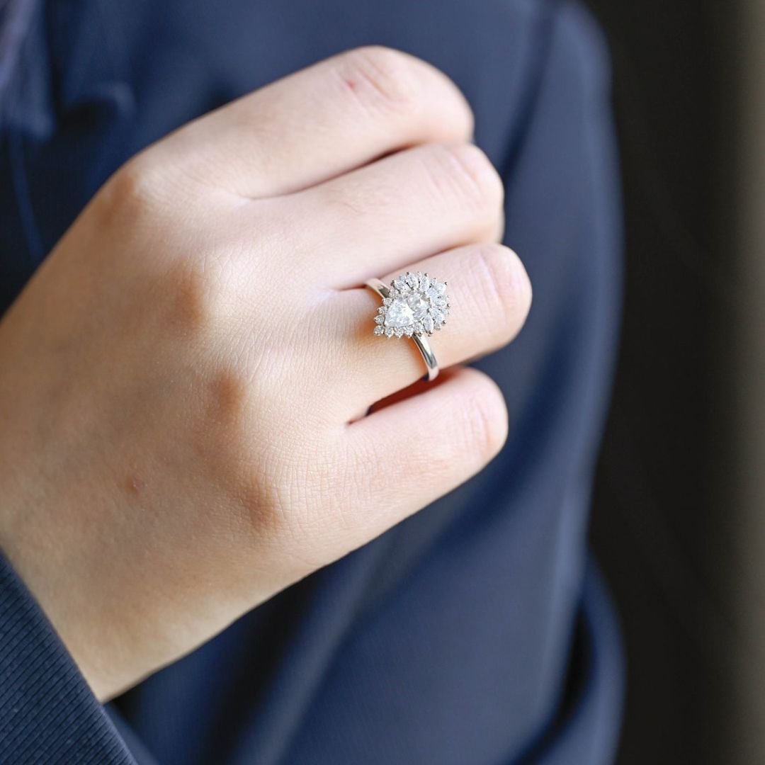 Moissanite 3.90 CT Pear Diamond Brutalist Anniversary Ring