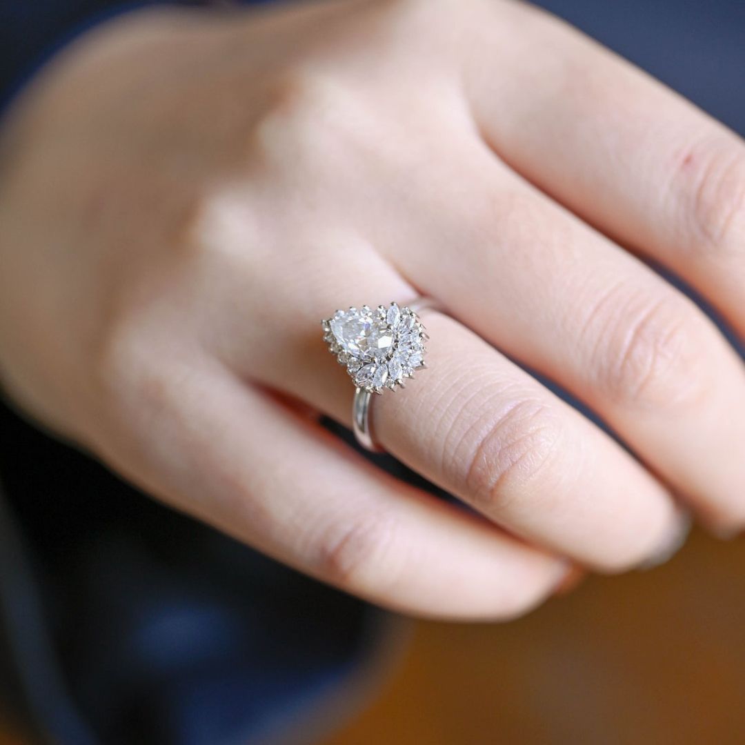 Moissanite 3.90 CT Pear Diamond Brutalist Anniversary Ring