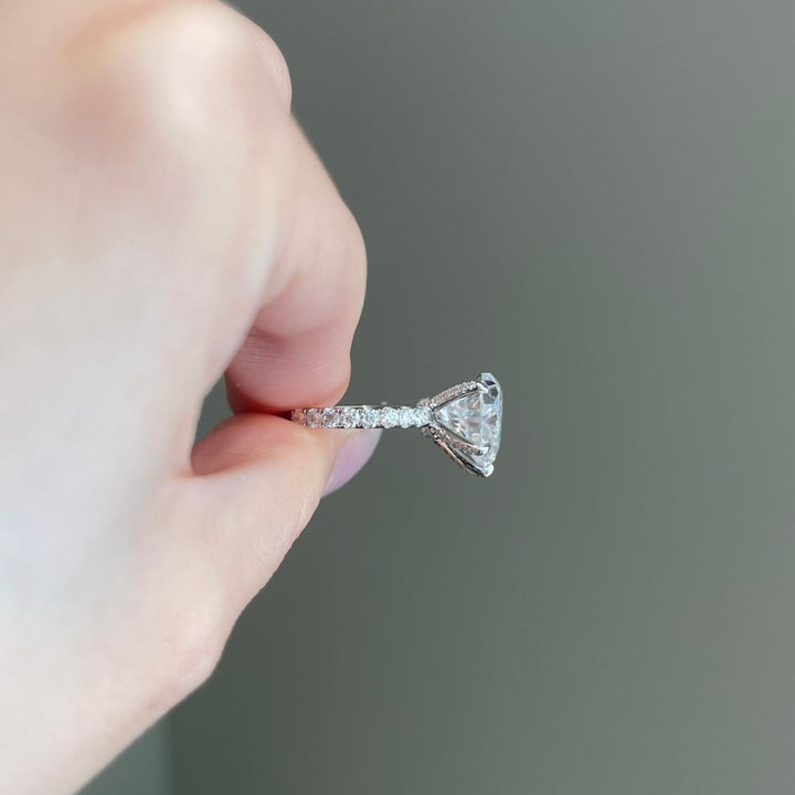 Heart hidden halo moissanite ring