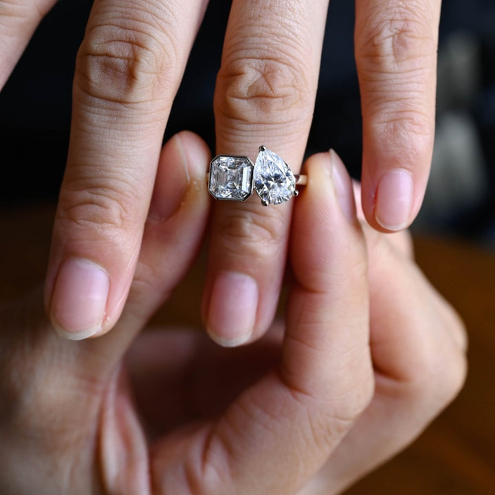 Custom Asscher pear side stone ring