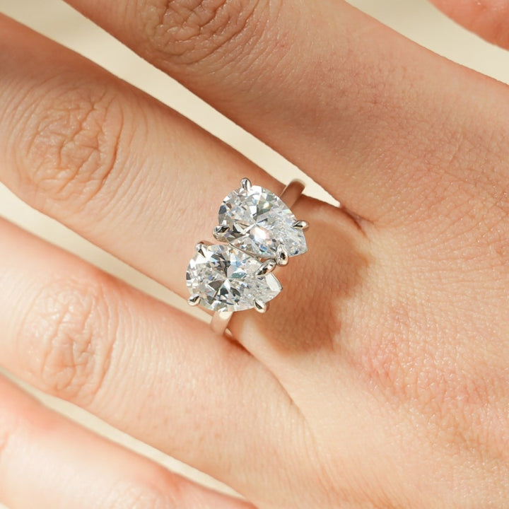 Moissanite and diamond two stone ring