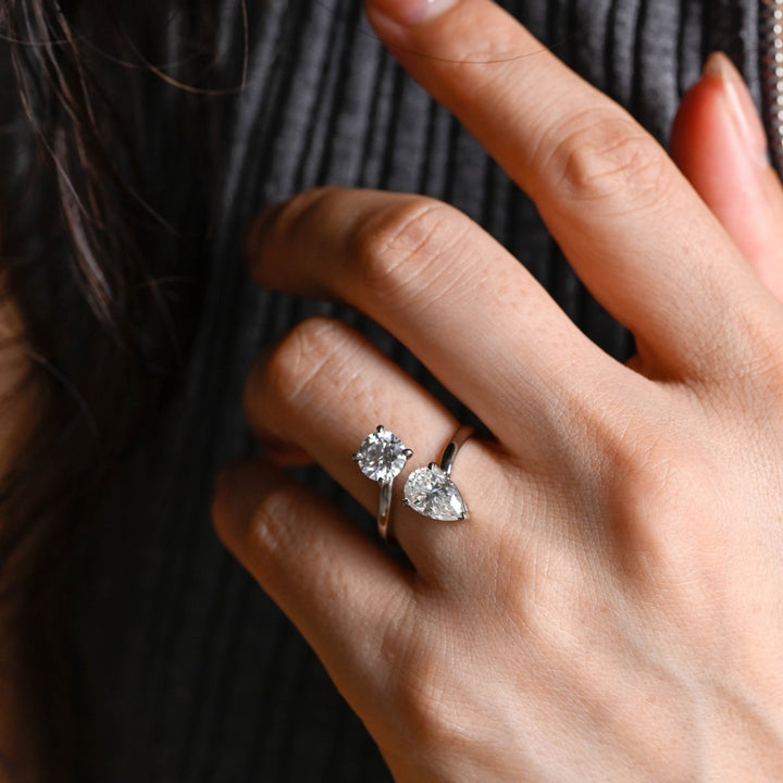 Pear and round double stone ring
