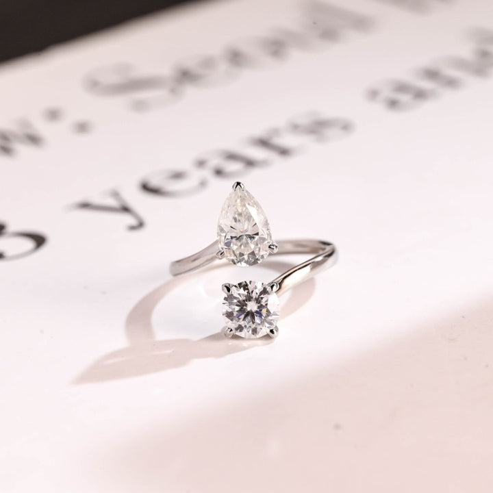 Pear and round vintage diamond ring