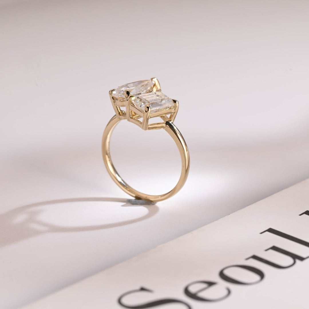 Yellow gold moissanite pear ring