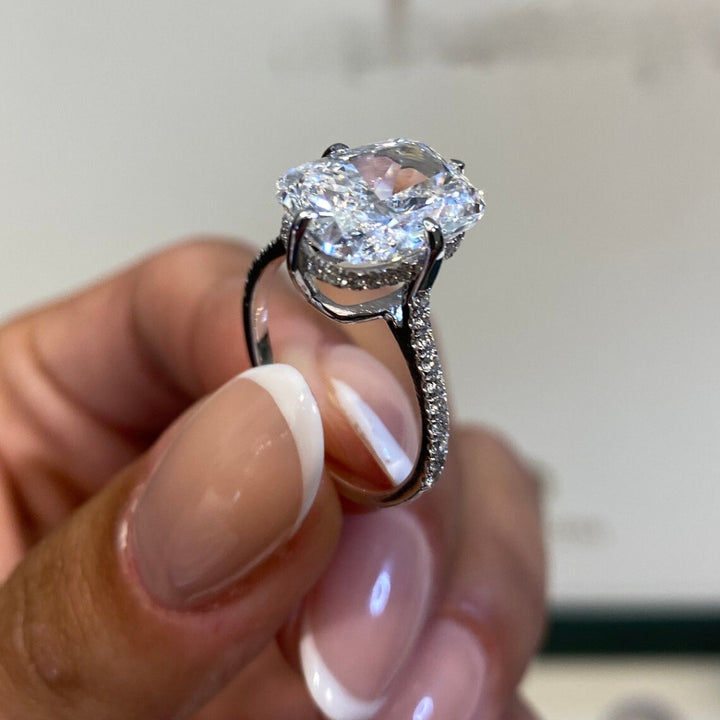 Cushion solitaire hidden halo ring