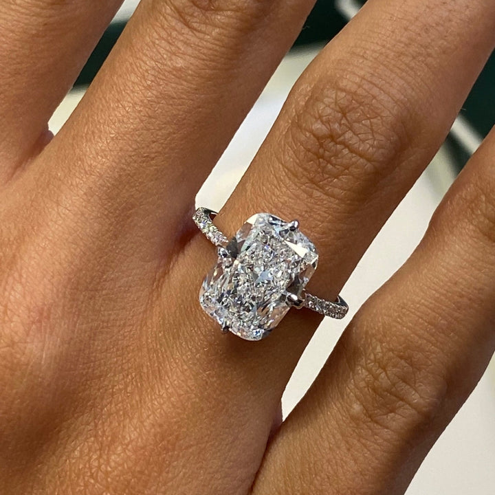 Cushion cut hidden halo ring
